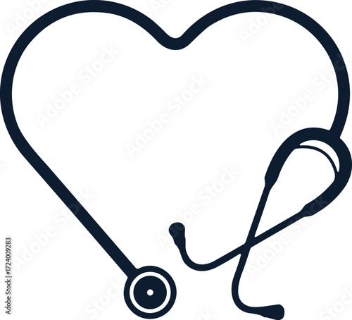 Heart-shaped stethoscope design symbolizing healthcare, compassion, medical care, wellness, and love in medicine, perfect for health awareness, clinics, and patient support visuals