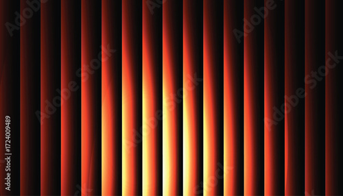 Orange red neon vertical light stripes on dark gradient, abstract futuristic line pattern in warm fiery tones, tech background wallpaper template for banners, headers