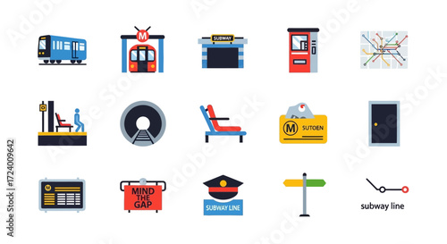 Subway and Metro Icons - Transportation and Urban Transit Elements.