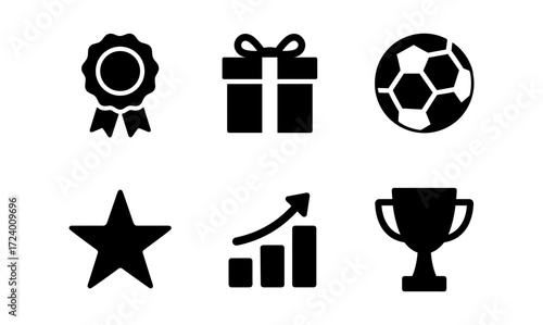 Icon set featuring awards, gifts, sports, and achievements for design projects