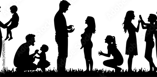 Family with Children Silhouette Collection Vector Bundle