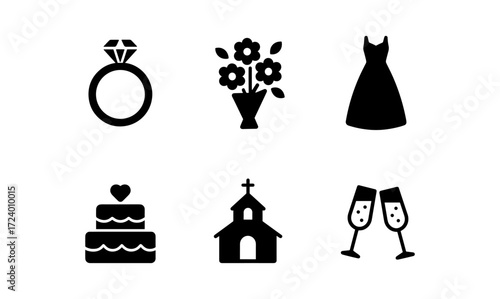 Elegant wedding essentials icons for invitations and celebrations