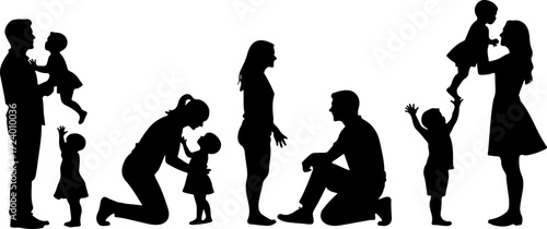 Family with Children Silhouette Collection Vector Bundle