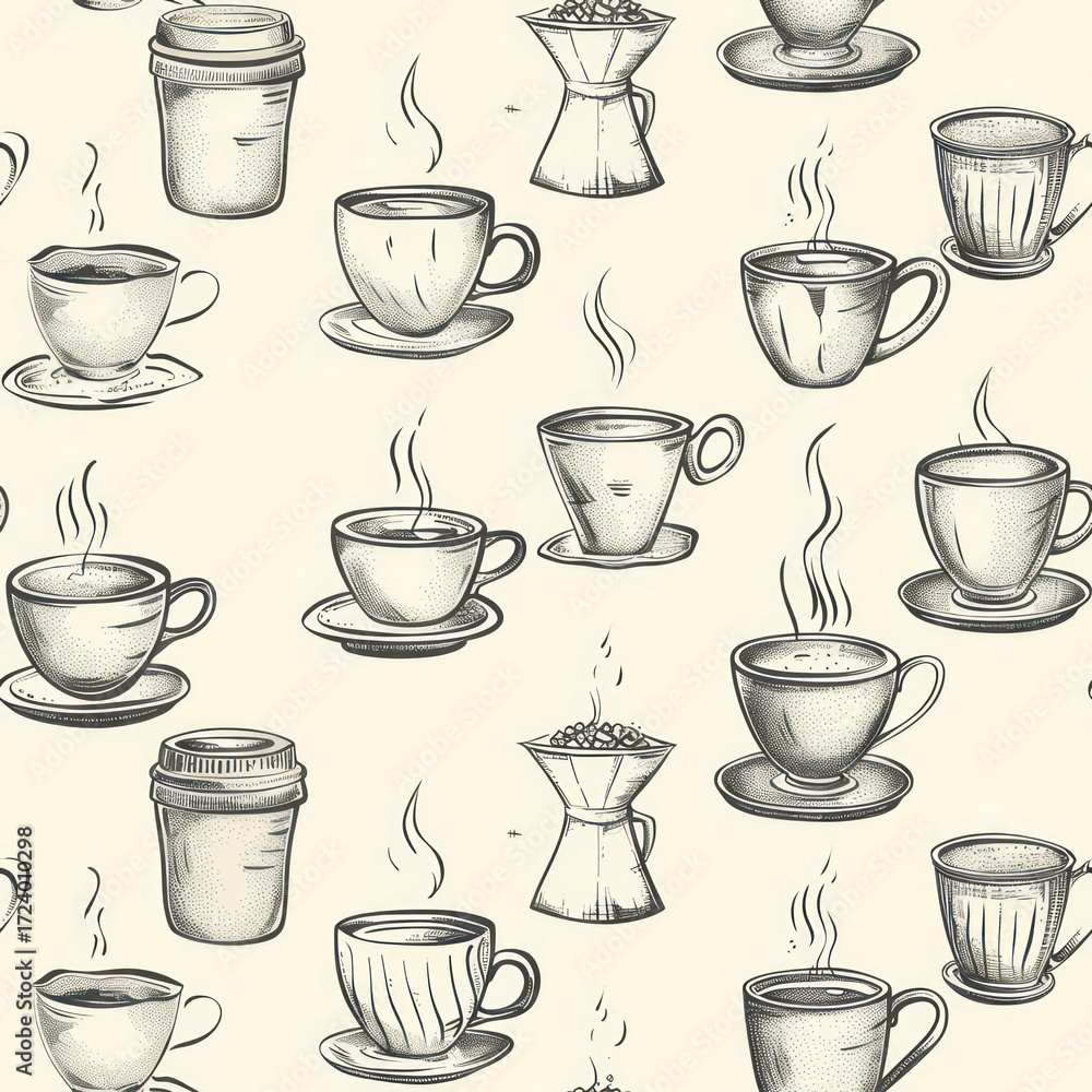 Obraz premium Seamless Coffee Pattern. Modern Coffee Beans and Cup Seamless Design. Minimalist Coffee Pattern for Packaging and Branding