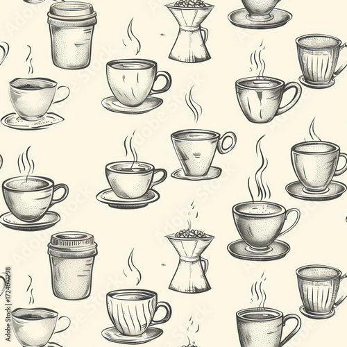 Seamless Coffee Pattern. Modern Coffee Beans and Cup Seamless Design. Minimalist Coffee Pattern for Packaging and Branding
