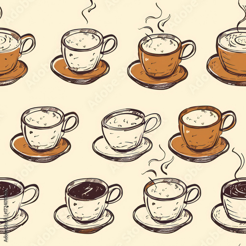 Seamless Coffee Pattern. Modern Coffee Beans and Cup Seamless Design. Minimalist Coffee Pattern for Packaging and Branding