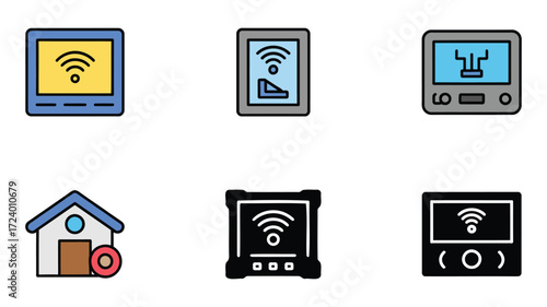 Vector art of collection of smart home devices, perfect for illustrating automation, security, and convenience in modern living spaces