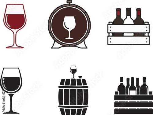 Assortment of Stylized Wine and Winery Icons for Beverage Concepts