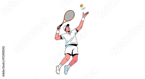 Male Tennis Player Serving Illustration