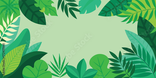 Tropical leaves frame background with copy space, showcasing a vibrant and lush jungle foliage design for various creative projects