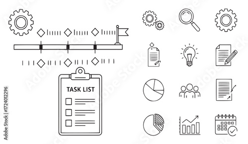 "Boost Productivity with Project Management Icons: Timelines, Tasks, and Charts for Efficient Planning"