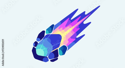 Vibrant Stylized Meteoroid with Fiery Trail.