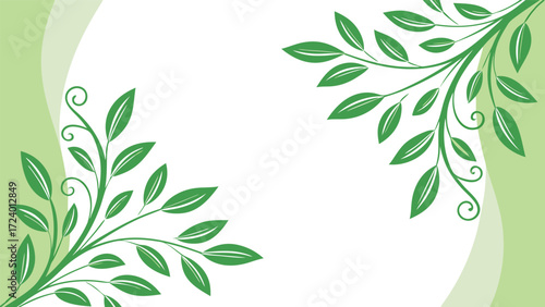 Graceful green leaves frame a pristine white space, ideal for adding text or a focal point isolated on white background