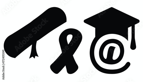 Explore Education Icons: Diplomas, Graduation Caps, Ribbons, and Email Symbols for Academic Success