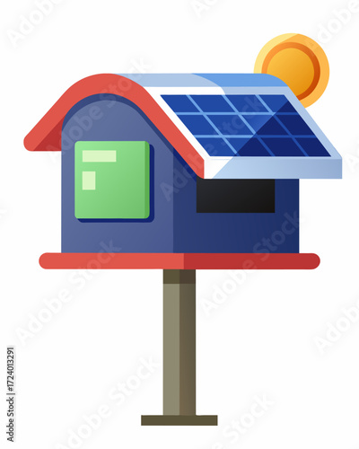 A weatherproof mailbox with a solar panel on the front lighting up the mailbox even during storms and power outages.. Vector illustration