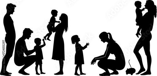 Family with Children Silhouette Collection Vector Bundle