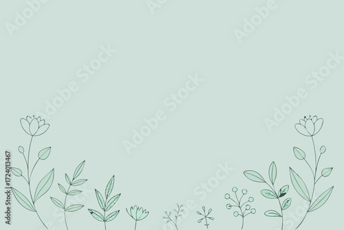 Delicate floral border with pastel green hues isolated on white background, perfect for adding a touch of nature to any design