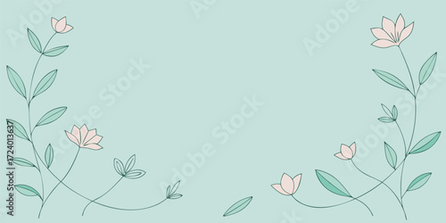 Elegant floral corner border with soft pink and green hues isolated on white background, ideal for adding a touch of romance