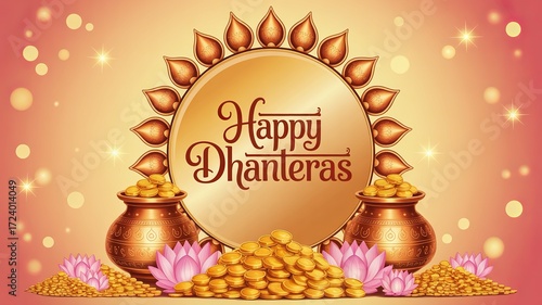 Wallpaper Mural Happy Dhanteras Celebration with Pots, Gold Coins, Lotus Flowers, and Festive Mandala Torontodigital.ca