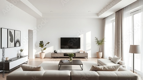 Wallpaper Mural Minimalist living room with modern furniture and natural light, showcasing clean contemporary design. Torontodigital.ca