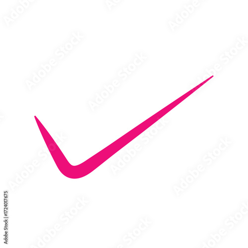 Pink Check Mark Symbol Isolated on White Background