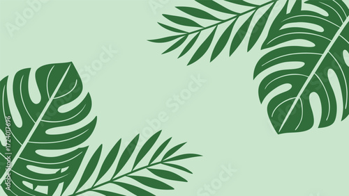 Tropical leaves frame on light green background, a vibrant and refreshing design with lush foliage for a natural and inviting feel