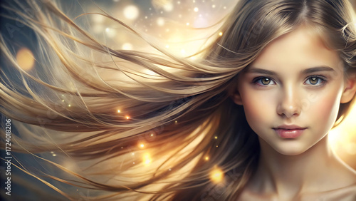 Golden Hair Fantasy Portrait  Dreamlike Beauty in Motion