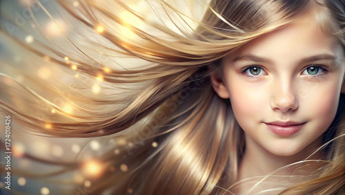 Golden Hair Fantasy Portrait  Dreamlike Beauty in Motion
