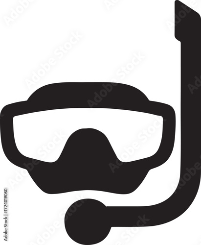 Snorkel mask silhouette vector, diving and underwater gear illustration, editable EPS file.