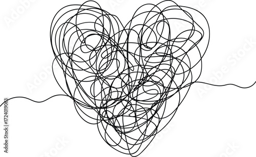 Tangled Messy Complicated Heart Love Relationship Vector Illustration