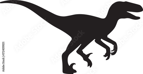Velociraptor silhouette vector, prehistoric dinosaur illustration, editable EPS file for design.