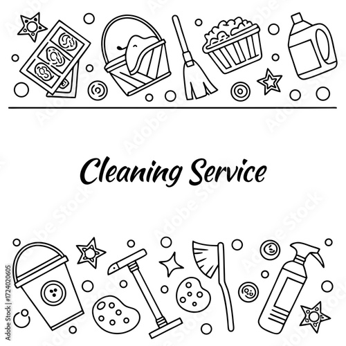 Get Sparkling Results with Professional Cleaning Services Vector Outline, Perfect for Home or Business Promotion, Fresh and Modern Design