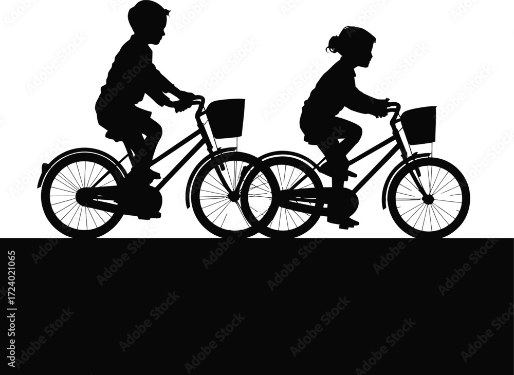 Obraz premium Black Silhouette Cyclist Vector Illustration Art Isolated on Background