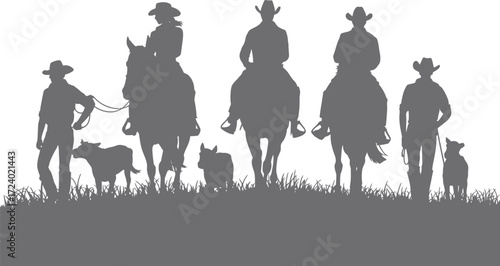 Silhouette of Cowboys Cattle Drive Illustration Isolated
