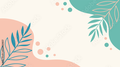 An elegant pastel botanical background with leaves and dots, perfect for a gentle and sophisticated design, isolated on white background