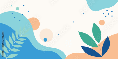 Abstract background with organic shapes and leaves in pastel colors, perfect for modern design projects and creative presentations