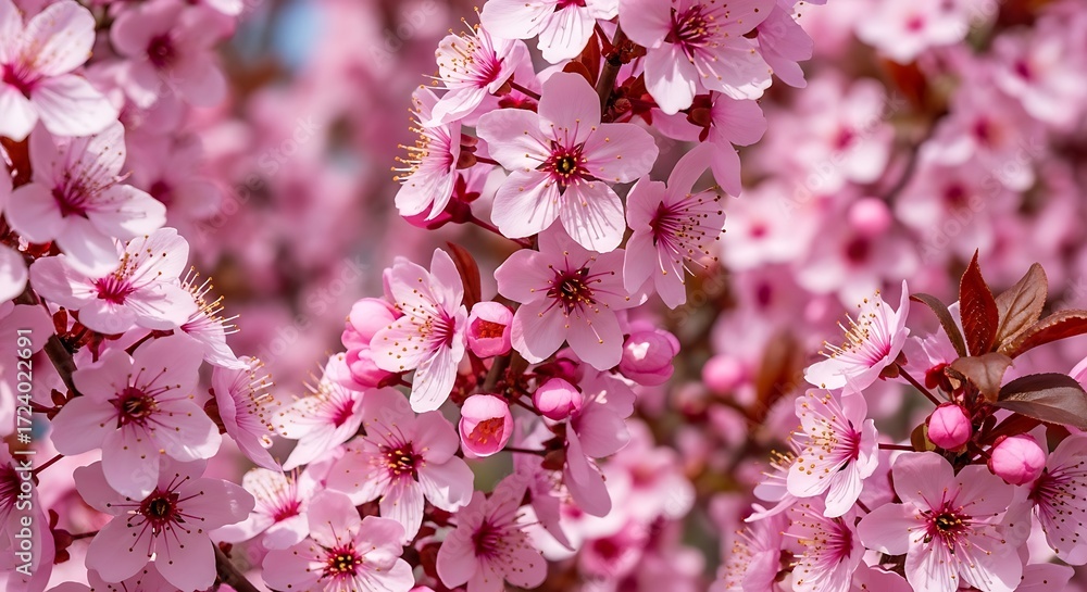 Fototapeta premium Delicate pink blossoms adorn a flowering tree in a burst of spring beauty