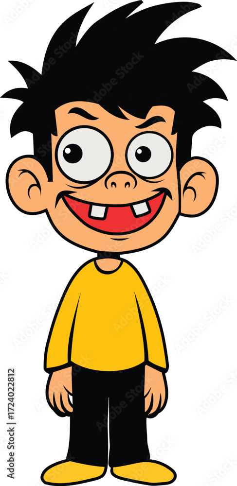 Fototapeta premium Cartoon boy with big eyes and goofy smile isolated on a white background