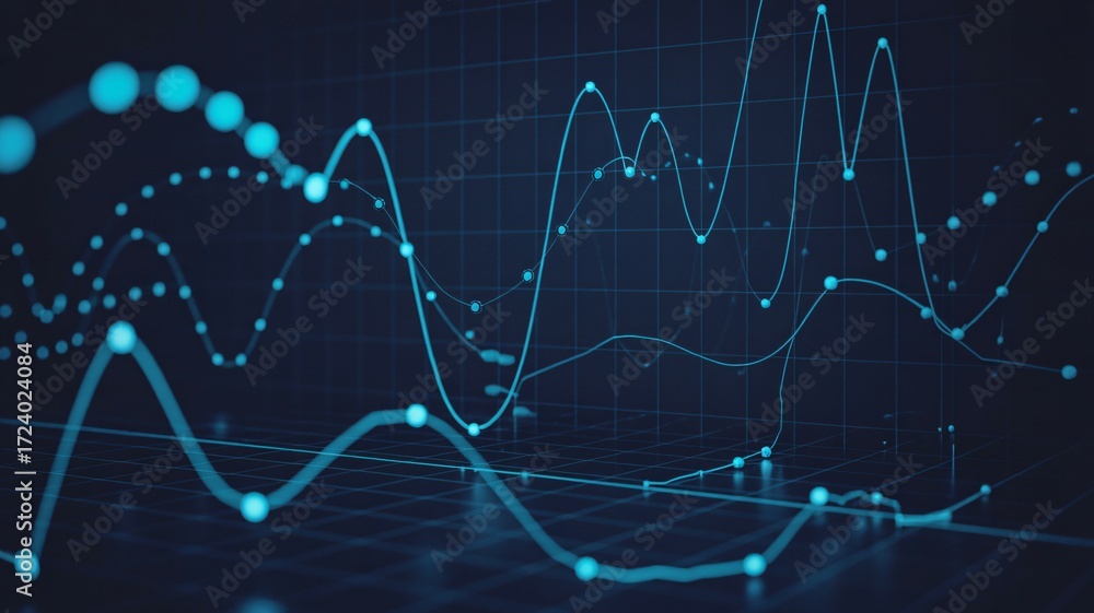 Naklejka premium Dynamic financial charts showing growth trends on a dark digital display