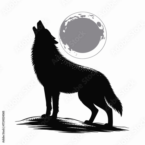 Wolf Howling Silhouette Vector Illustration Isolated Black Art