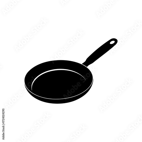 Illustration of a black pan on transparent background silhouette