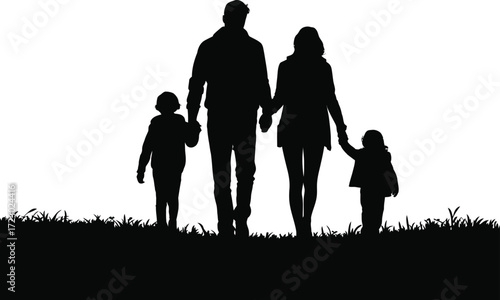Family Silhouette Illustration Black Art Isolated Vector