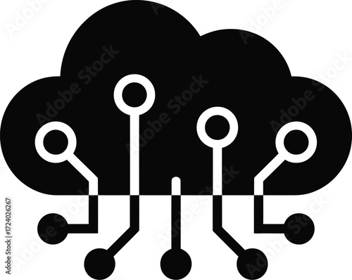 Cloud computing network technology data storage and processing vector graphic