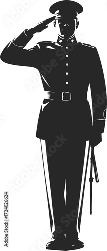 Officer Saluting Illustration Vector Art Black Isolated