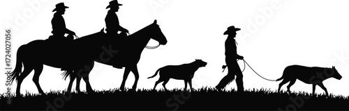 Cowboys Illustration Silhouette, Ranch Lifestyle Art Vector Isolated
