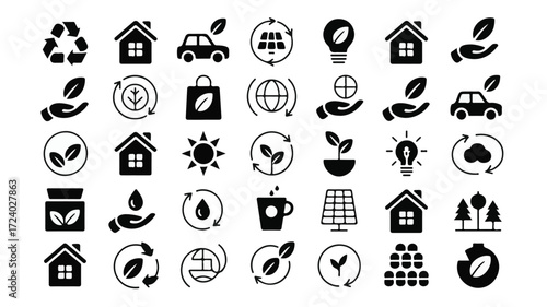 Eco friendly symbols and icons recycling symbol house