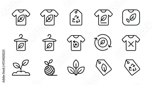 Eco friendly clothing icons leaf recycle tag hanger sprout vector