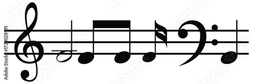 Music Notes and Clef Symbols Set – Vector Icons of Melody, Staff, Symphony and Musical Composition
 on Transparent Background