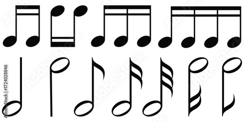 Music Notes and Clef Symbols Set – Vector Icons of Melody, Staff, Symphony and Musical Composition
 on Transparent Background