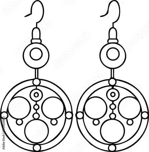 Pair of circular outline earrings with intricate circle and loop designs